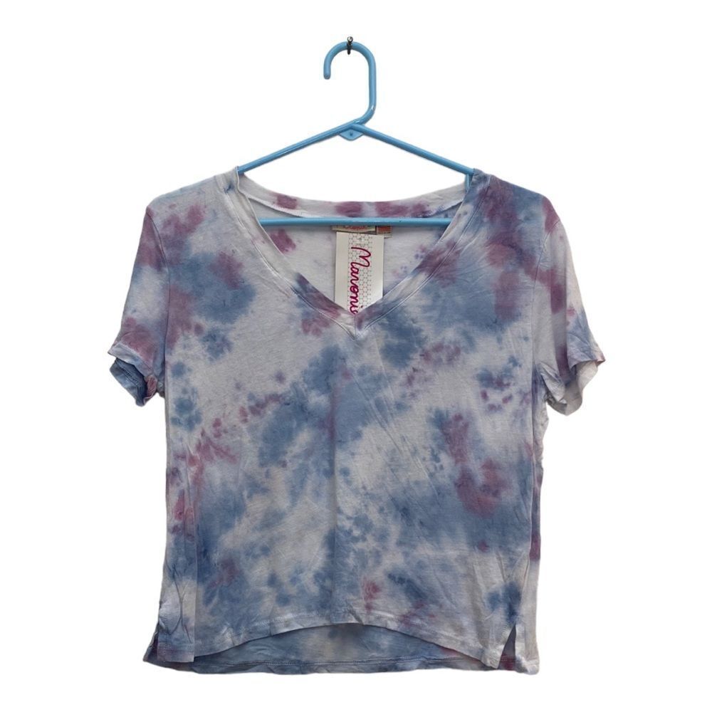 Maronie Tie Dye Crop Top V-Neck Short Sleeve NWT Size Small Cotton Modal